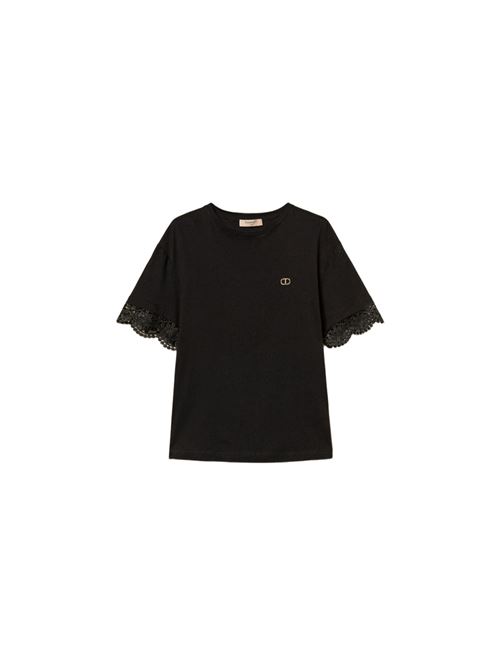 t-shirt donna maniche corte pizzo cotone nera TWINSET | 251TT241000006
