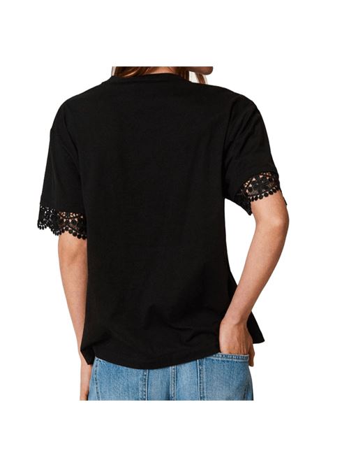 t-shirt donna maniche corte pizzo cotone nera TWINSET | 251TT241000006